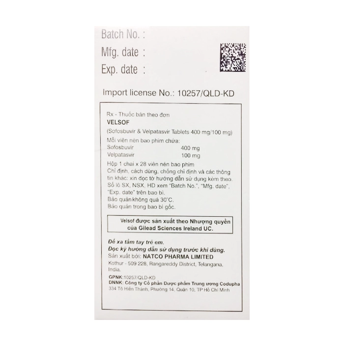 Thuốc Velsof 400mg/100mg Điều trị viên gan C (28 viên) - 2